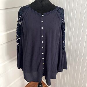 Midnight velvet,  by Monroe & Main navy blue peasant blouse new without tags